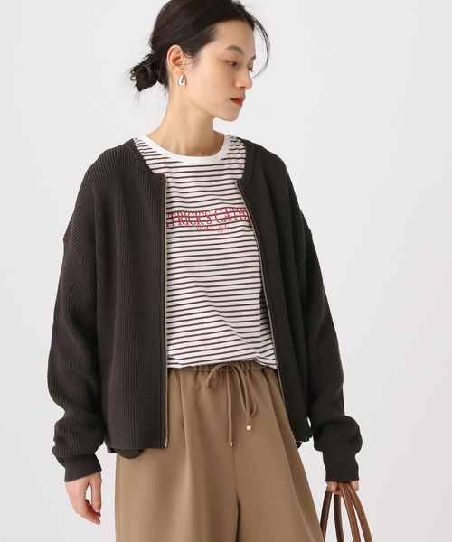 Elura(エルーラ)の「リネンライクジップカーディガン/646535(カーディガン/ボレロ・レディース・ダークブラウン/ベージュ/オフホワイト・FREE)」の1枚目の写真