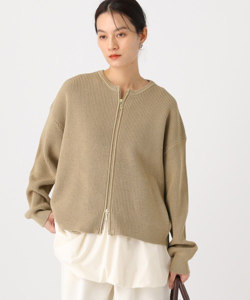 Elura(エルーラ)の「リネンライクジップカーディガン/646535(カーディガン/ボレロ・レディース・ダークブラウン/ベージュ/オフホワイト・FREE)」の3枚目の写真