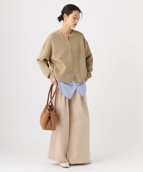 Elura(エルーラ)の「リネンライクジップカーディガン/646535(カーディガン/ボレロ・レディース・ダークブラウン/ベージュ/オフホワイト・FREE)」の13枚目の写真