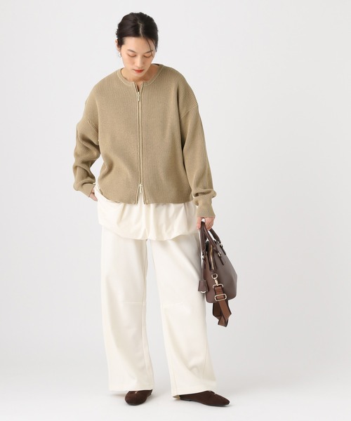 Elura(エルーラ)の「リネンライクジップカーディガン/646535(カーディガン/ボレロ・レディース・ダークブラウン/ベージュ/オフホワイト・FREE)」の9枚目の写真