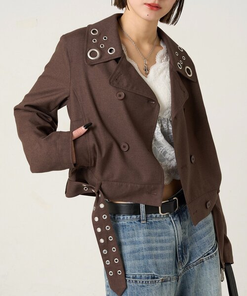 WHO'S WHO gallery（フーズフーギャラリー）の「TRアイレットショートPジャケット（ピーコート・レディース・ネイビー/ブラウン/チャコールグレー・FREE）」の3枚目の写真