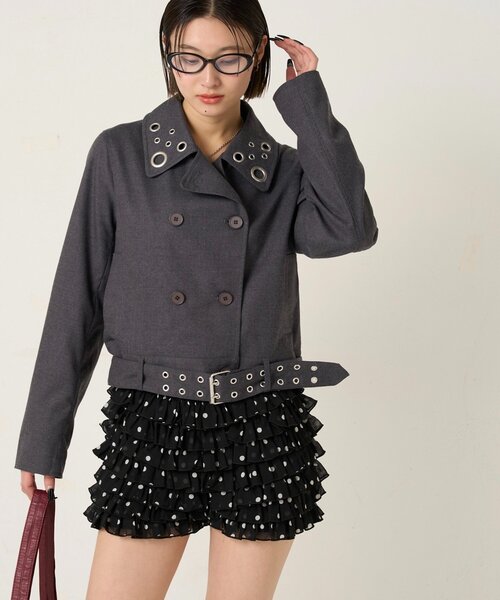 WHO'S WHO gallery（フーズフーギャラリー）の「TRアイレットショートPジャケット（ピーコート・レディース・ネイビー/ブラウン/チャコールグレー・FREE）」の4枚目の写真