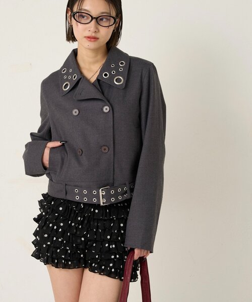 WHO'S WHO gallery（フーズフーギャラリー）の「TRアイレットショートPジャケット（ピーコート・レディース・ネイビー/ブラウン/チャコールグレー・FREE）」の6枚目の写真