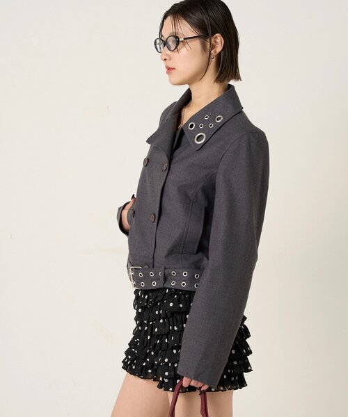 WHO'S WHO gallery（フーズフーギャラリー）の「TRアイレットショートPジャケット（ピーコート・レディース・ネイビー/ブラウン/チャコールグレー・FREE）」の7枚目の写真