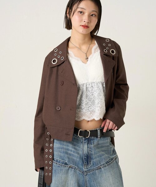 WHO'S WHO gallery（フーズフーギャラリー）の「TRアイレットショートPジャケット（ピーコート・レディース・ネイビー/ブラウン/チャコールグレー・FREE）」の9枚目の写真