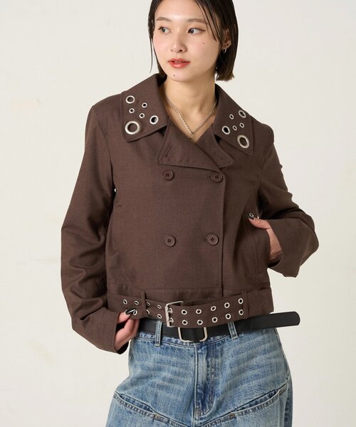 WHO'S WHO gallery（フーズフーギャラリー）の「TRアイレットショートPジャケット（ピーコート・レディース・ネイビー/ブラウン/チャコールグレー・FREE）」の12枚目の写真