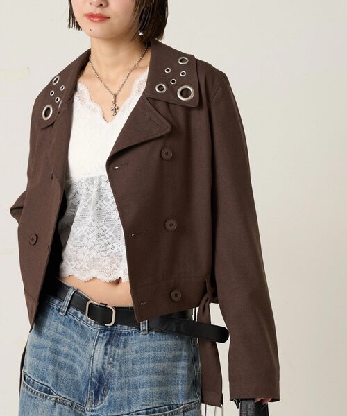 WHO'S WHO gallery（フーズフーギャラリー）の「TRアイレットショートPジャケット（ピーコート・レディース・ネイビー/ブラウン/チャコールグレー・FREE）」の16枚目の写真