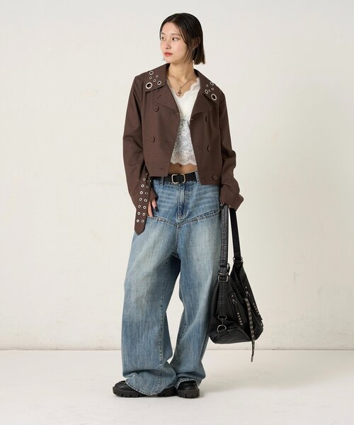 WHO'S WHO gallery（フーズフーギャラリー）の「TRアイレットショートPジャケット（ピーコート・レディース・ネイビー/ブラウン/チャコールグレー・FREE）」の17枚目の写真