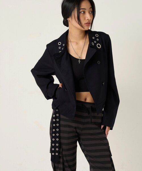 WHO'S WHO gallery（フーズフーギャラリー）の「TRアイレットショートPジャケット（ピーコート・レディース・ネイビー/ブラウン/チャコールグレー・FREE）」の19枚目の写真