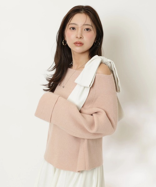 スプリングショルダーリボンゆるニット（ニット/セーター）｜Apuweiser