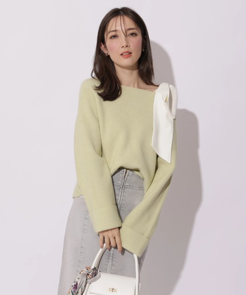 Apuweiser-riche（アプワイザーリッシェ）の「スプリングショルダーリボンゆるニット（ニット/セーター・レディース・グリーン系その他2/ライトグレー/ホワイト/ピンク・2）」の6枚目の写真