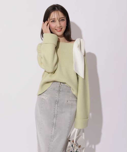 Apuweiser-riche（アプワイザーリッシェ）の「スプリングショルダーリボンゆるニット（ニット/セーター・レディース・グリーン系その他2/ライトグレー/ホワイト/ピンク・2）」の9枚目の写真