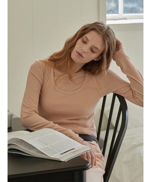 BEMUSE MANSION(ビミューズマンション)の「U-neck ribbed layered t shirt set - Salmon Peach(Tシャツ/カットソー・レディース・その他・FREE)」の3枚目の写真
