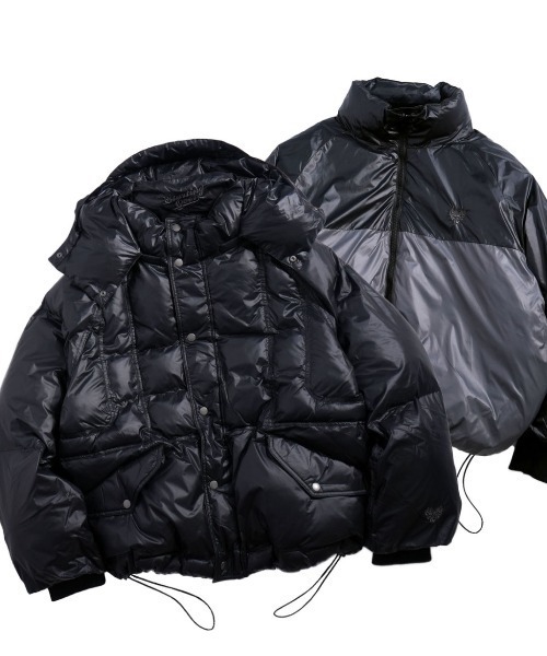NOIZY(ノイジー)の「2way reversible padded jacket / 2way リバーシブル シレー ワンポイントロゴ ショート ファイバー ダウンジャケット(ダウンジャケット/コート・メンズ・ブラック・LARGE/MEDIUM)」の6枚目の写真