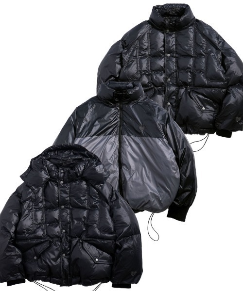 NOIZY(ノイジー)の「2way reversible padded jacket / 2way リバーシブル シレー ワンポイントロゴ ショート ファイバー ダウンジャケット(ダウンジャケット/コート・メンズ・ブラック・LARGE/MEDIUM)」の2枚目の写真