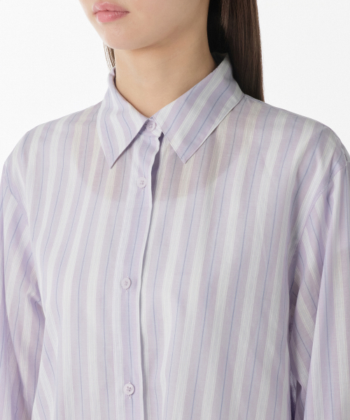 MUSINSA STANDARD WOMAN（ムシンサスタンダードウーマン）の「ウィメンズリラックスドマルチストライプシャツ[ラベンダー]（シャツ/ブラウス・レディース・その他・SMALL/MEDIUM/LARGE/X-SMALL）」の3枚目の写真