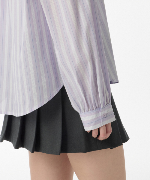 MUSINSA STANDARD WOMAN（ムシンサスタンダードウーマン）の「ウィメンズリラックスドマルチストライプシャツ[ラベンダー]（シャツ/ブラウス・レディース・その他・SMALL/MEDIUM/LARGE/X-SMALL）」の4枚目の写真
