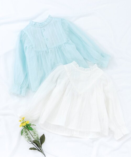 apres les cours(アプレレクール)の「チュールヨークフリルブラウス_ジュニア対応(シャツ/ブラウス・キッズ・ミント/オフホワイト・130/120/110/100/90/80/140)」の4枚目の写真