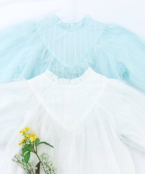 apres les cours(アプレレクール)の「チュールヨークフリルブラウス_ジュニア対応(シャツ/ブラウス・キッズ・ミント/オフホワイト・130/120/110/100/90/80/140)」の3枚目の写真