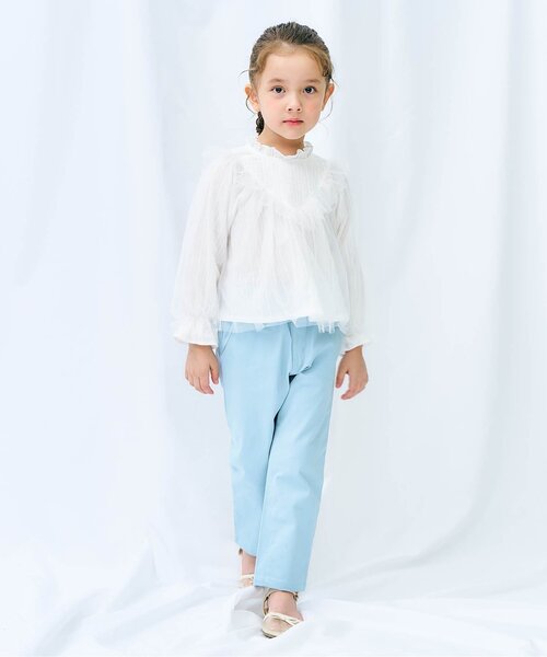 apres les cours(アプレレクール)の「チュールヨークフリルブラウス_ジュニア対応(シャツ/ブラウス・キッズ・ミント/オフホワイト・130/120/110/100/90/80/140)」の5枚目の写真
