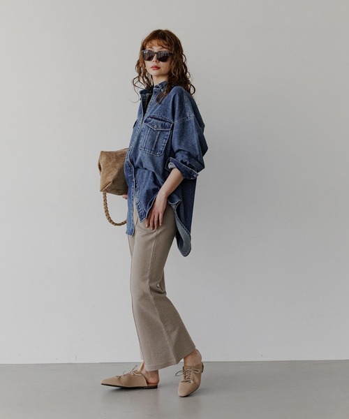 BAYFLOW（ベイフロー）の「[羽織りとしても活躍♪]デニムチュニック（シャツ/ブラウス・レディース・インディゴブルー/サックスブルー・FREE）」の4枚目の写真