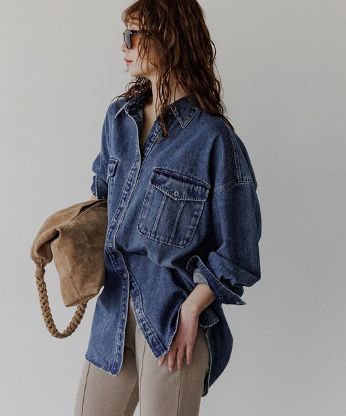 BAYFLOW（ベイフロー）の「[羽織りとしても活躍♪]デニムチュニック（シャツ/ブラウス・レディース・インディゴブルー/サックスブルー・FREE）」の18枚目の写真