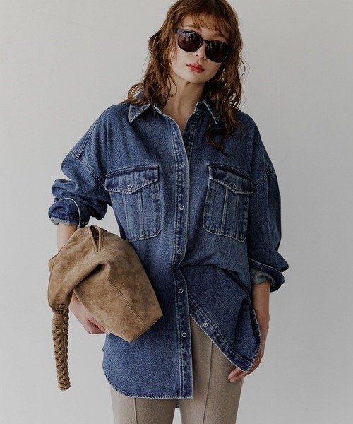 BAYFLOW（ベイフロー）の「[羽織りとしても活躍♪]デニムチュニック（シャツ/ブラウス・レディース・インディゴブルー/サックスブルー・FREE）」の19枚目の写真