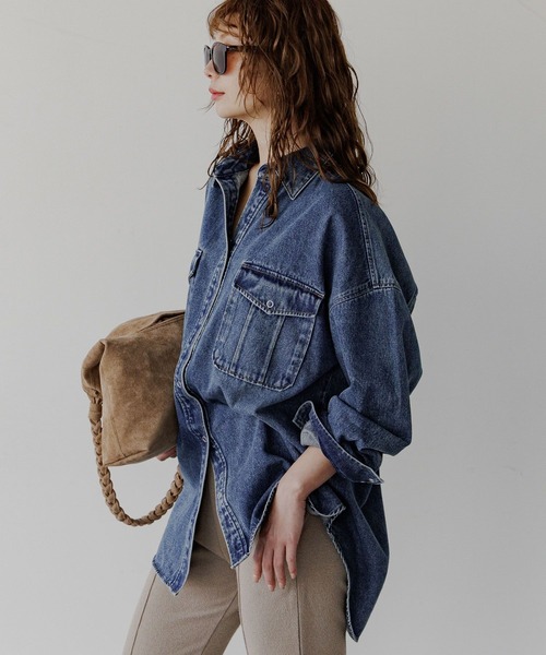 BAYFLOW（ベイフロー）の「[羽織りとしても活躍♪]デニムチュニック（シャツ/ブラウス・レディース・インディゴブルー/サックスブルー・FREE）」の20枚目の写真