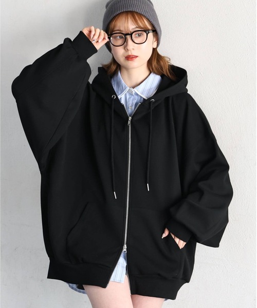 tiptop(ティップトップ)の「【丈が選べる】ダンボールダブルジップパーカー(パーカー・レディース・グレー/ブラック系その他/ブラック/グレー系その他・SHORT/LONG)」の3枚目の写真