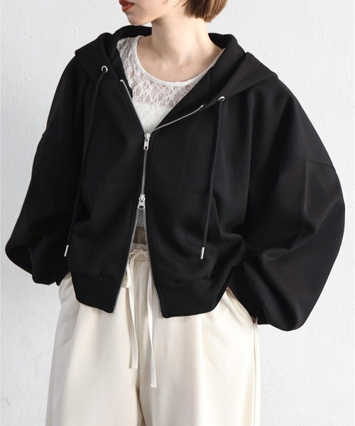 tiptop(ティップトップ)の「【丈が選べる】ダンボールダブルジップパーカー(パーカー・レディース・グレー/ブラック系その他/ブラック/グレー系その他・SHORT/LONG)」の2枚目の写真