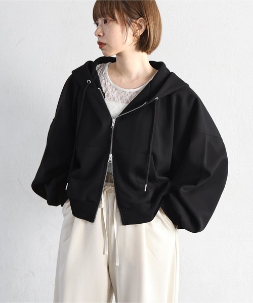 tiptop(ティップトップ)の「【丈が選べる】ダンボールダブルジップパーカー(パーカー・レディース・グレー/ブラック系その他/ブラック/グレー系その他・SHORT/LONG)」の6枚目の写真