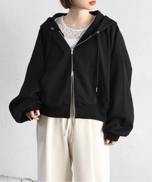 tiptop(ティップトップ)の「【丈が選べる】ダンボールダブルジップパーカー(パーカー・レディース・グレー/ブラック系その他/ブラック/グレー系その他・SHORT/LONG)」の7枚目の写真