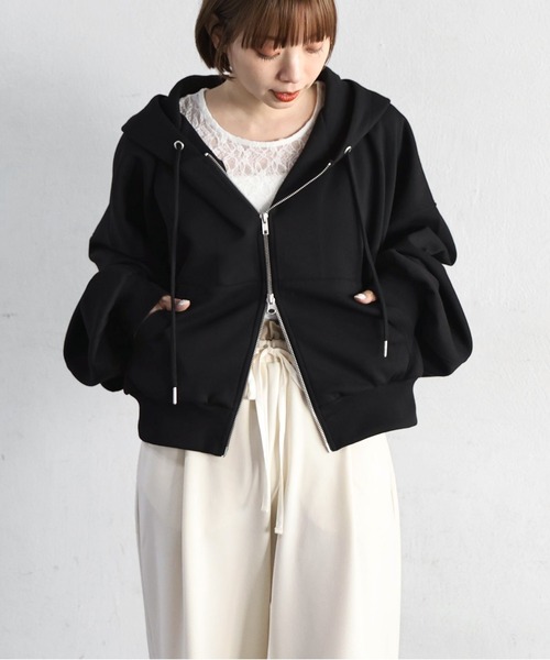 tiptop(ティップトップ)の「【丈が選べる】ダンボールダブルジップパーカー(パーカー・レディース・グレー/ブラック系その他/ブラック/グレー系その他・SHORT/LONG)」の8枚目の写真