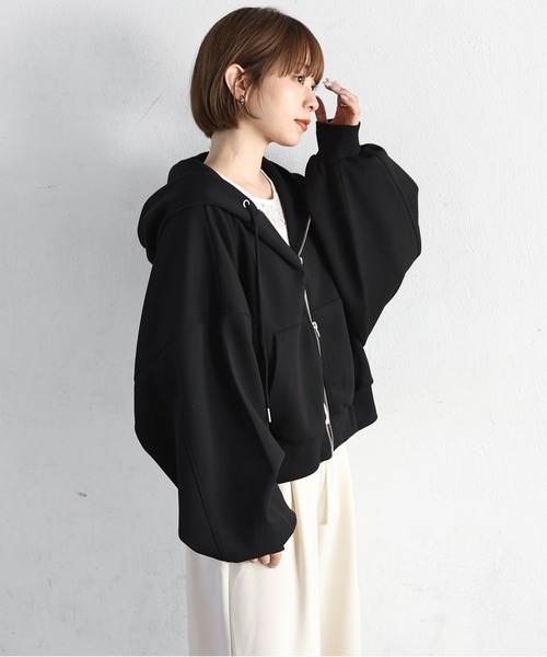 tiptop(ティップトップ)の「【丈が選べる】ダンボールダブルジップパーカー(パーカー・レディース・グレー/ブラック系その他/ブラック/グレー系その他・SHORT/LONG)」の10枚目の写真