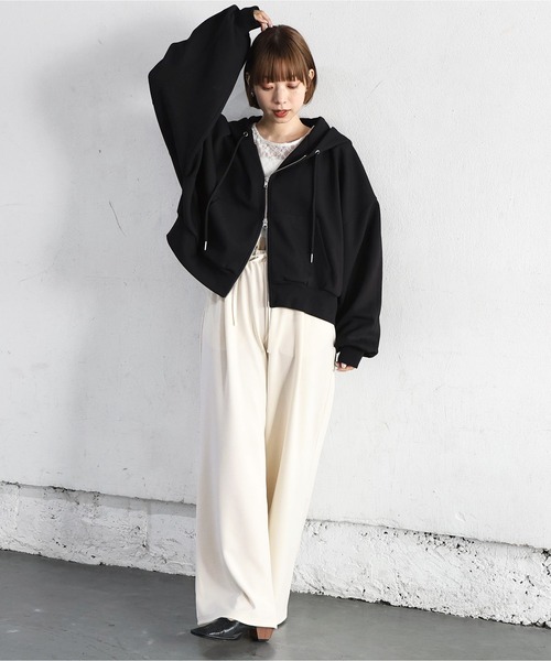 tiptop(ティップトップ)の「【丈が選べる】ダンボールダブルジップパーカー(パーカー・レディース・グレー/ブラック系その他/ブラック/グレー系その他・SHORT/LONG)」の12枚目の写真