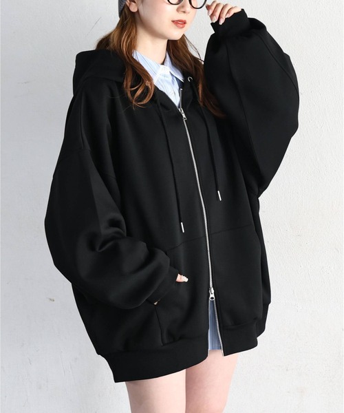 tiptop(ティップトップ)の「【丈が選べる】ダンボールダブルジップパーカー(パーカー・レディース・グレー/ブラック系その他/ブラック/グレー系その他・SHORT/LONG)」の19枚目の写真