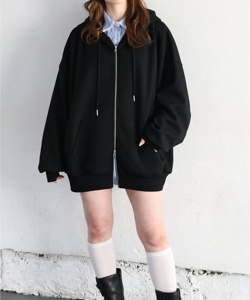 tiptop(ティップトップ)の「【丈が選べる】ダンボールダブルジップパーカー(パーカー・レディース・グレー/ブラック系その他/ブラック/グレー系その他・SHORT/LONG)」の22枚目の写真