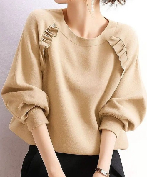 SPIGA(スピーガ)の「フリルモチーフラグラントップス(スウェット・レディース・ブラウン/ネイビー/ベージュ・SMALL/LARGE/MEDIUM)」の2枚目の写真