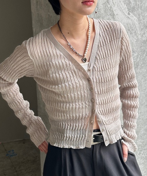 PAGEBOY（ページボーイ）の「シアーリップルニットカーディガン（カーディガン/ボレロ・レディース・グレー/オフホワイト/ブルー/ブラック・FREE）」の4枚目の写真
