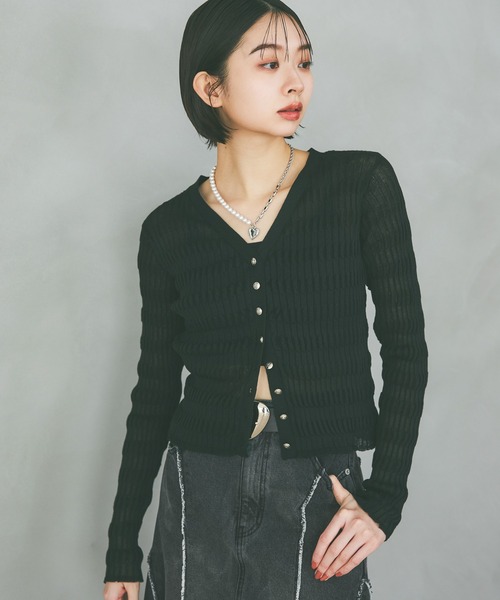 PAGEBOY（ページボーイ）の「シアーリップルニットカーディガン（カーディガン/ボレロ・レディース・グレー/オフホワイト/ブルー/ブラック・FREE）」の20枚目の写真