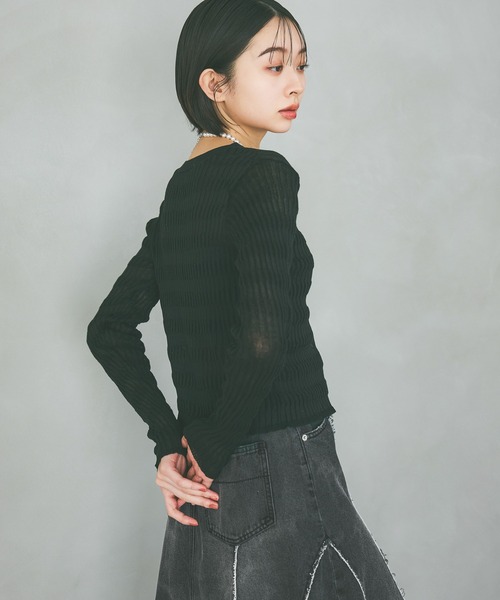 PAGEBOY（ページボーイ）の「シアーリップルニットカーディガン（カーディガン/ボレロ・レディース・グレー/オフホワイト/ブルー/ブラック・FREE）」の21枚目の写真