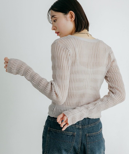 PAGEBOY（ページボーイ）の「シアーリップルニットカーディガン（カーディガン/ボレロ・レディース・グレー/オフホワイト/ブルー/ブラック・FREE）」の14枚目の写真