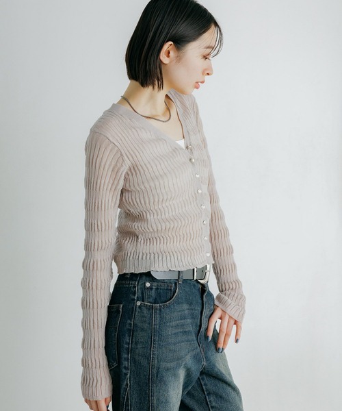 PAGEBOY（ページボーイ）の「シアーリップルニットカーディガン（カーディガン/ボレロ・レディース・グレー/オフホワイト/ブルー/ブラック・FREE）」の15枚目の写真