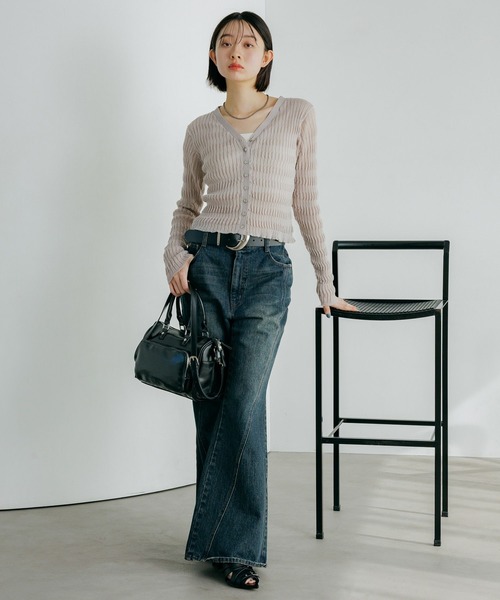 PAGEBOY（ページボーイ）の「シアーリップルニットカーディガン（カーディガン/ボレロ・レディース・グレー/オフホワイト/ブルー/ブラック・FREE）」の12枚目の写真