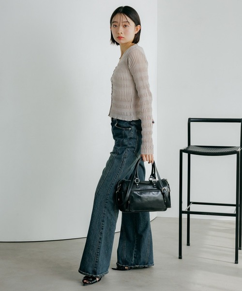 PAGEBOY（ページボーイ）の「シアーリップルニットカーディガン（カーディガン/ボレロ・レディース・グレー/オフホワイト/ブルー/ブラック・FREE）」の13枚目の写真