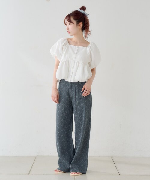 セール】【夏デニム/細見え◎/美脚パンツ/2サイズ展開】フラワーエン
