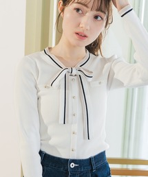 MISCH MASCH（ミッシュマッシュ）の「2026春夏新作 マルチ配色ボウタイリブニット（ニット/セーター）」