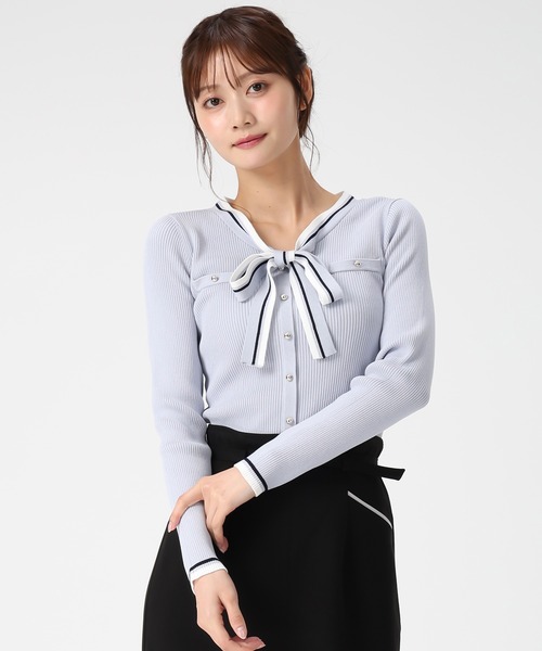 MISCH MASCH（ミッシュマッシュ）の「2026春夏新作 マルチ配色ボウタイリブニット（ニット/セーター・レディース・ブルー/ホワイト/ネイビー・ﾌﾘ-）」の7枚目の写真