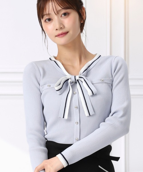 MISCH MASCH（ミッシュマッシュ）の「2026春夏新作 マルチ配色ボウタイリブニット（ニット/セーター・レディース・ブルー/ホワイト/ネイビー・ﾌﾘ-）」の8枚目の写真