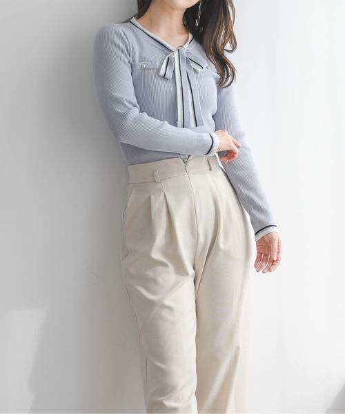 MISCH MASCH（ミッシュマッシュ）の「2026春夏新作 マルチ配色ボウタイリブニット（ニット/セーター・レディース・ブルー/ホワイト/ネイビー・ﾌﾘ-）」の10枚目の写真